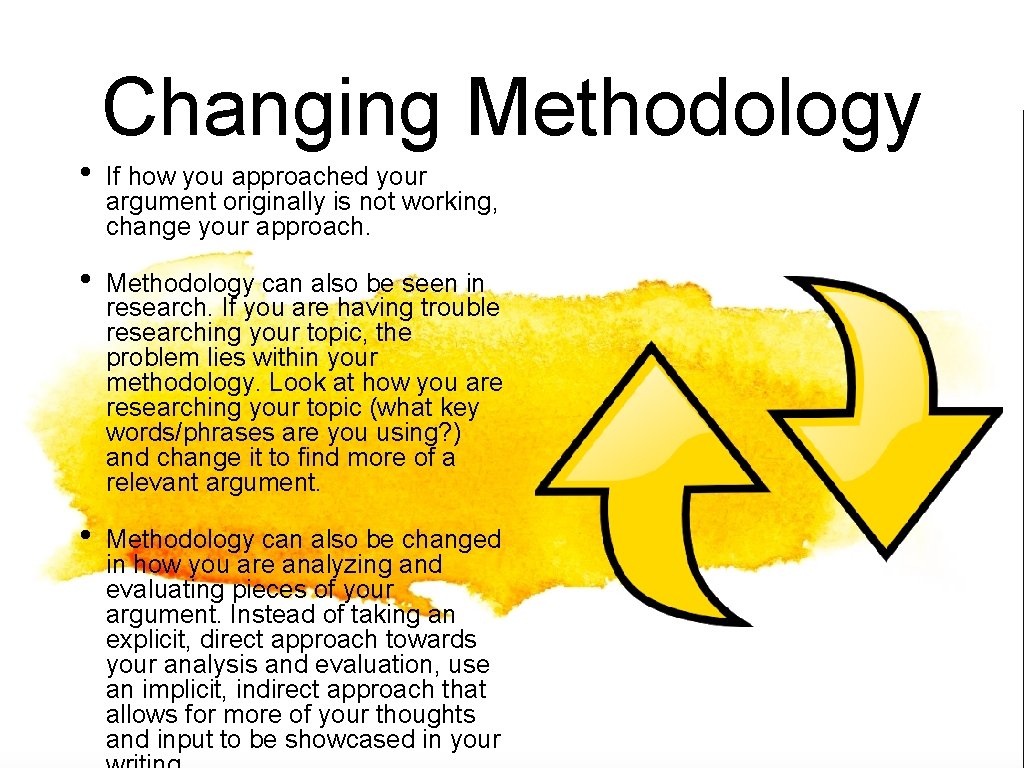  • Changing Methodology If how you approached your argument originally is not working,
