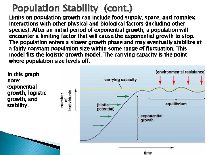 Population Stability (cont. ) Limits on population growth can include food supply, space, and