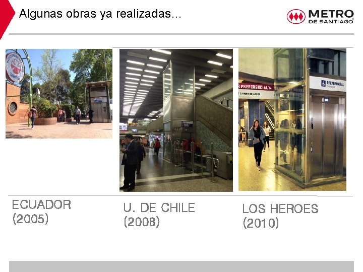Algunas obras ya realizadas… ECUADOR (2005) U. DE CHILE (2008) LOS HEROES (2010) 