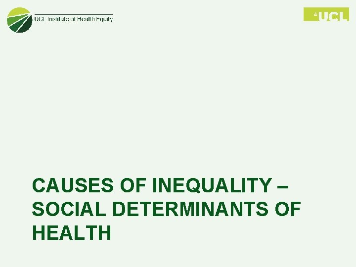 CAUSES OF INEQUALITY – SOCIAL DETERMINANTS OF HEALTH 