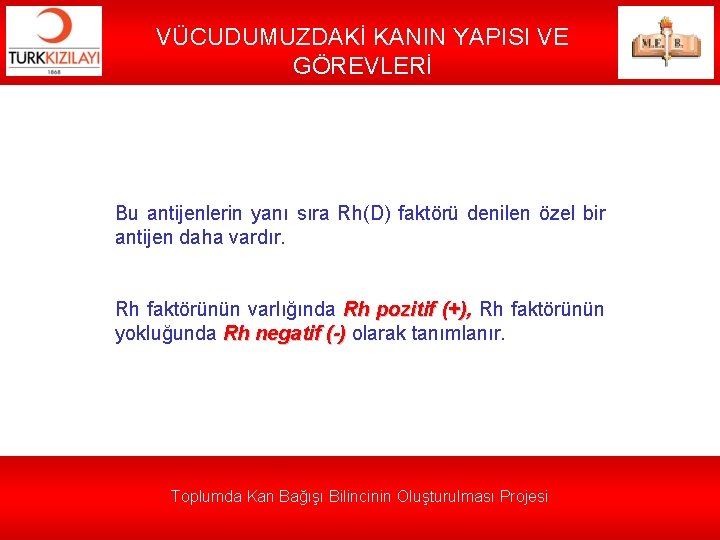 VÜCUDUMUZDAKİ KANIN YAPISI VE GÖREVLERİ Bu antijenlerin yanı sıra Rh(D) faktörü denilen özel bir