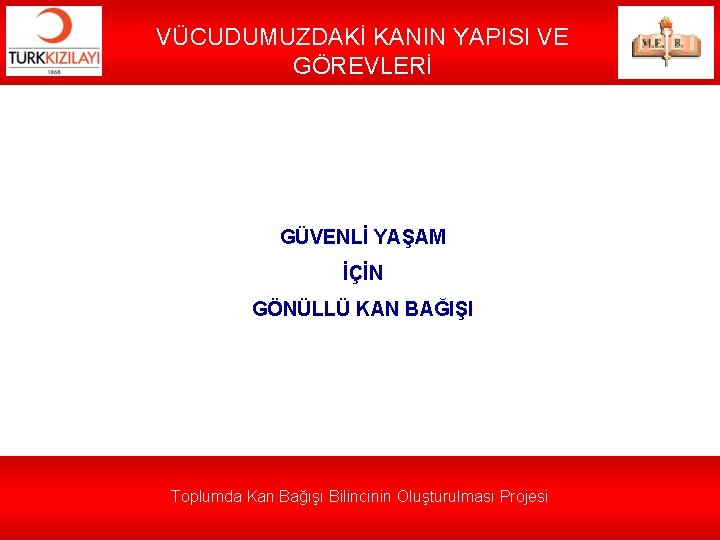 VÜCUDUMUZDAKİ KANIN YAPISI VE GÖREVLERİ GÜVENLİ YAŞAM İÇİN GÖNÜLLÜ KAN BAĞIŞI Toplumda Kan Bağışı