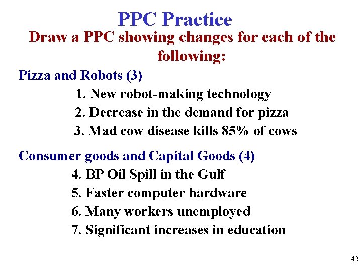 PPC Practice Draw a PPC showing changes for each of the following: Pizza and