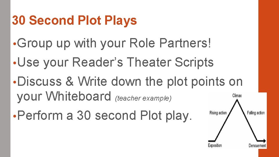30 Second Plot Plays • Group • Use up with your Role Partners! your