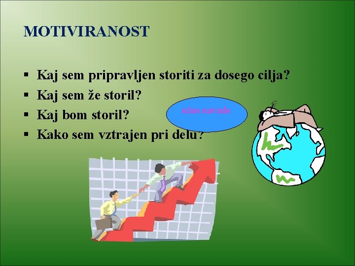 MOTIVIRANOST § § Kaj sem pripravljen storiti za dosego cilja? Kaj sem že storil?