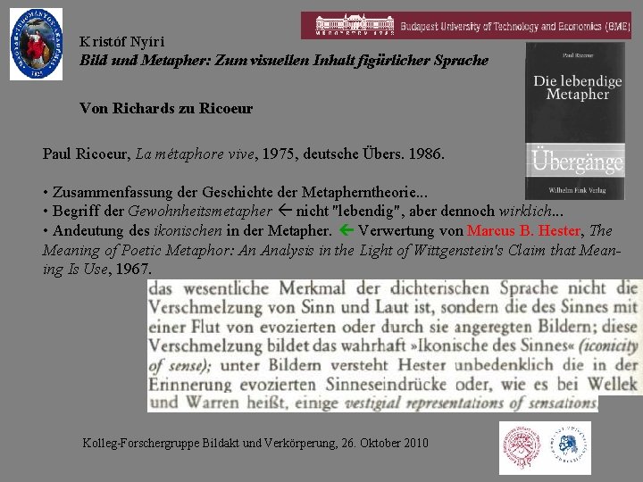 Kristóf Nyíri Bild und Metapher: Zum visuellen Inhalt figürlicher Sprache Von Richards zu Ricoeur