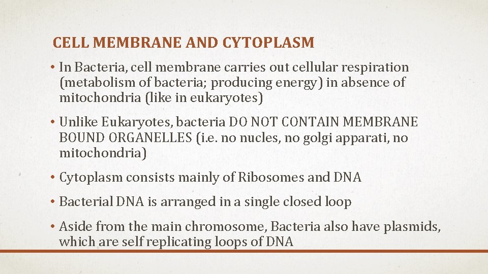 CELL MEMBRANE AND CYTOPLASM • In Bacteria, cell membrane carries out cellular respiration (metabolism CELL MEMBRANE AND CYTOPLASM • In Bacteria, cell membrane carries out cellular respiration (metabolism