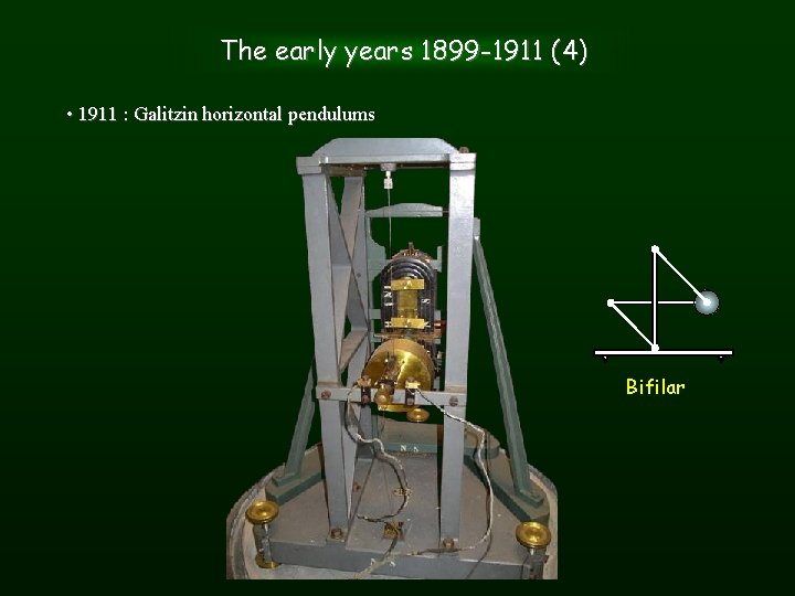 The early years 1899 -1911 (4) • 1911 : Galitzin horizontal pendulums Bifilar 