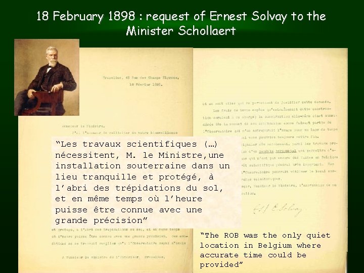 18 February 1898 : request of Ernest Solvay to the Minister Schollaert “Les travaux