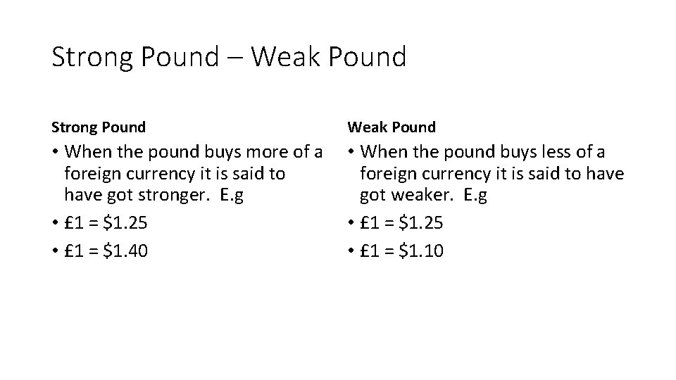 Strong Pound – Weak Pound Strong Pound Weak Pound • When the pound buys