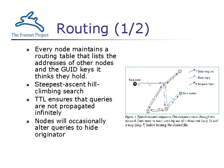 Routing (1/2) n n Every node maintains a routing table that lists the addresses