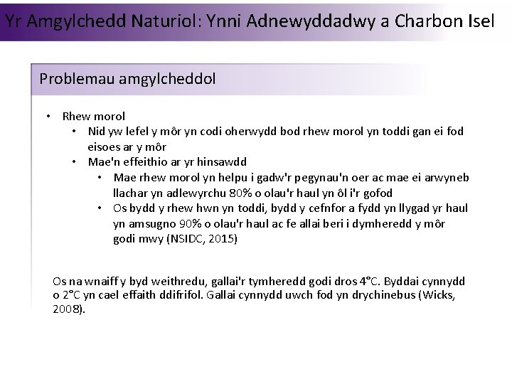 Yr Amgylchedd Naturiol: Ynni Adnewyddadwy a Charbon Isel Problemau amgylcheddol • Rhew morol •