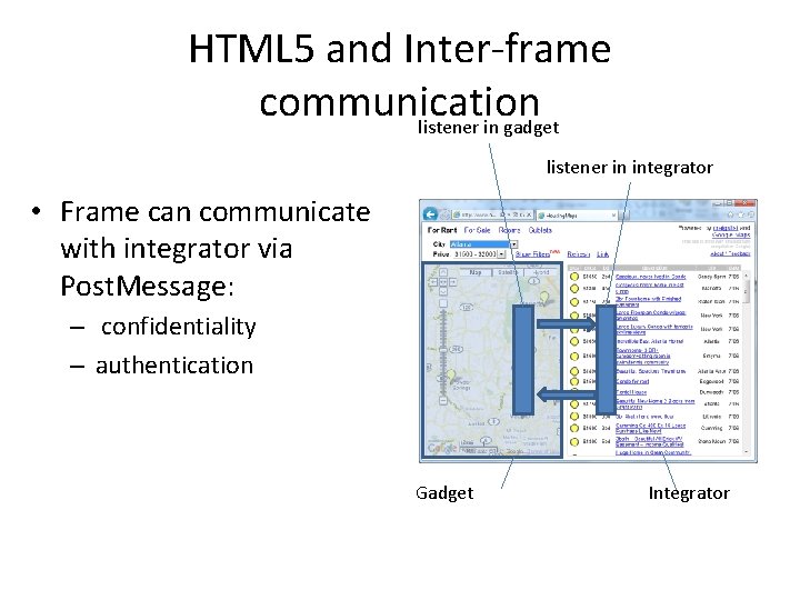 HTML 5 and Inter-frame communication listener in gadget listener in integrator • Frame can