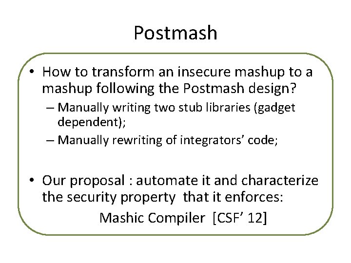 Postmash • How to transform an insecure mashup to a mashup following the Postmash