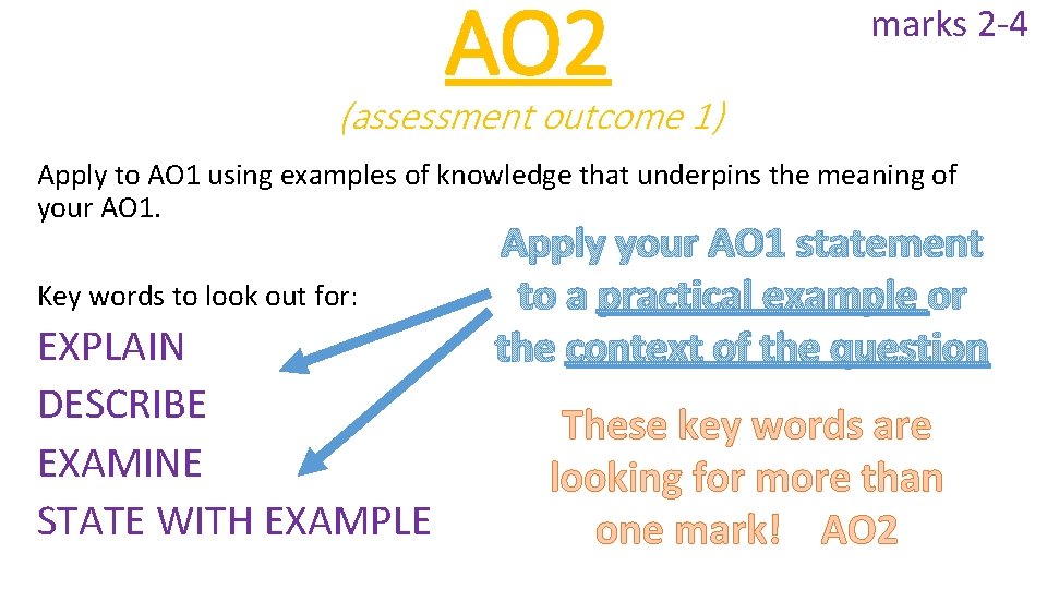 AO 2 marks 2 -4 (assessment outcome 1) Apply to AO 1 using examples