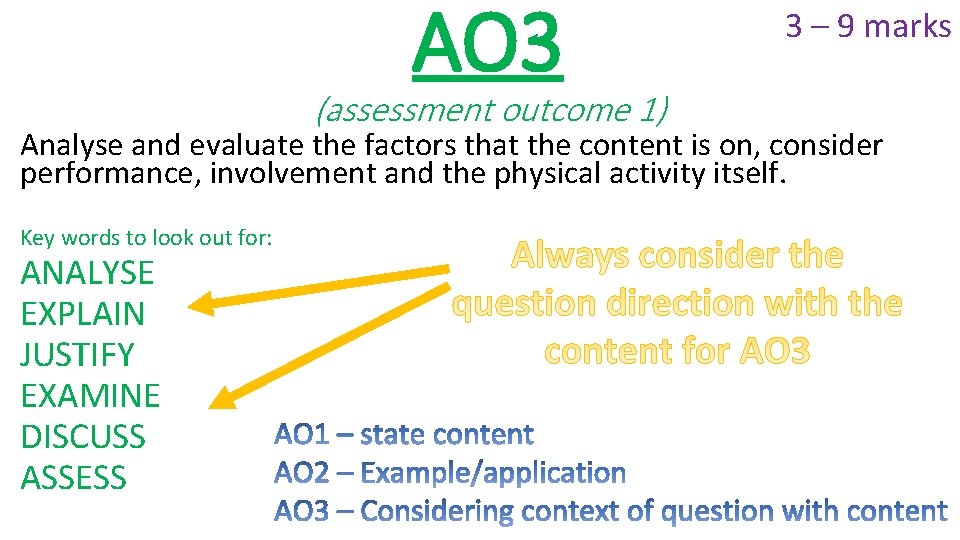 AO 3 (assessment outcome 1) 3 – 9 marks Analyse and evaluate the factors