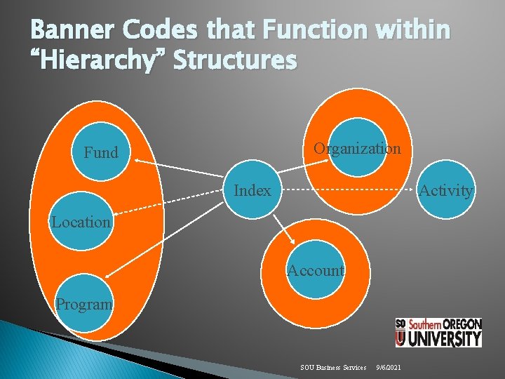Banner Codes that Function within “Hierarchy” Structures Organization Fund Index Activity Location Account Program