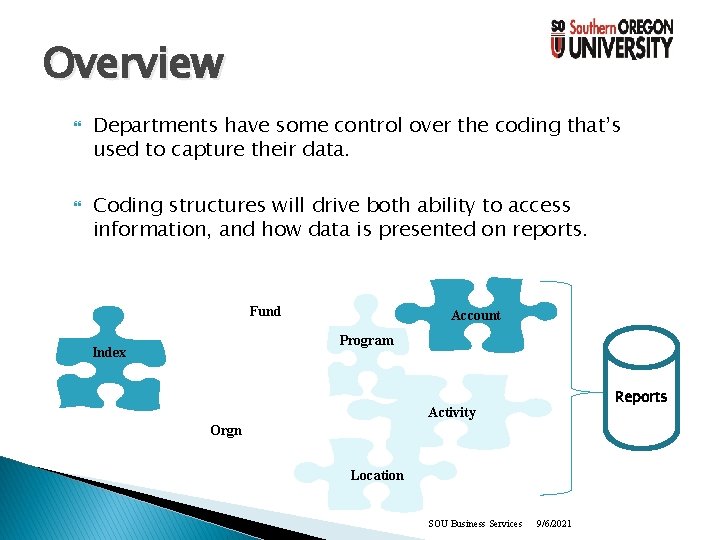 Overview Departments have some control over the coding that’s used to capture their data.