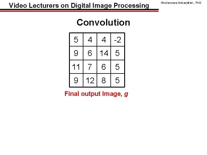 Video Lecturers on Digital Image Processing Convolution 5 4 9 6 14 5 11