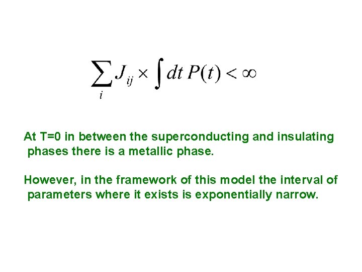 At T=0 in between the superconducting and insulating phases there is a metallic phase.