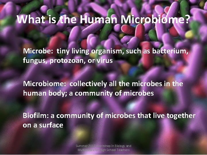 What is the Human Microbiome? Microbe: tiny living organism, such as bacterium, fungus, protozoan,