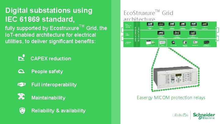 Digital substations using IEC 61869 standard, Eco. Struxure architecture TM Grid fully supported by