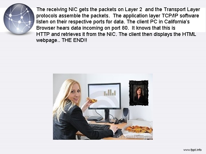 The receiving NIC gets the packets on Layer 2 and the Transport Layer protocols