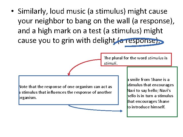  • Similarly, loud music (a stimulus) might cause your neighbor to bang on