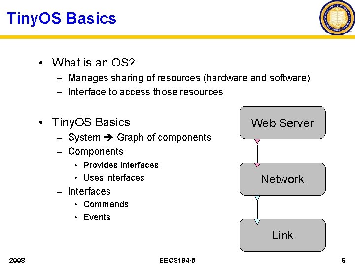 Tiny. OS Basics • What is an OS? – Manages sharing of resources (hardware