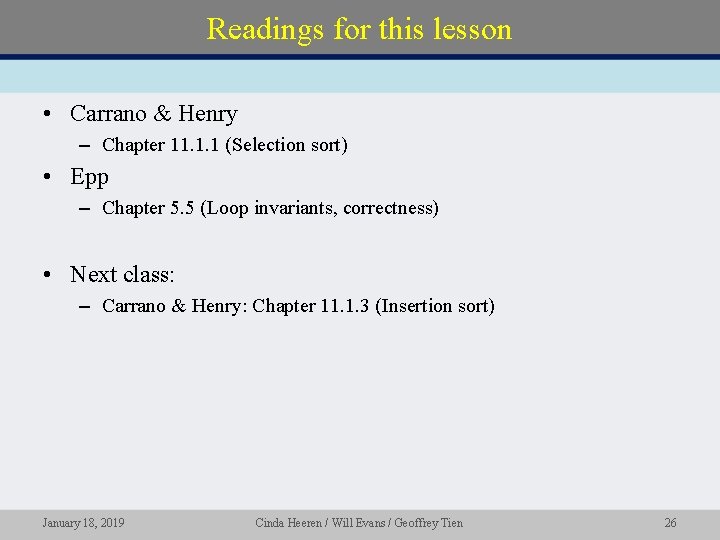 Readings for this lesson • Carrano & Henry – Chapter 11. 1. 1 (Selection