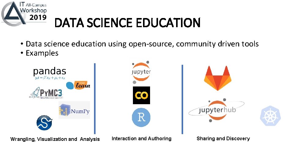 DATA SCIENCE EDUCATION • Data science education using open-source, community driven tools • Examples