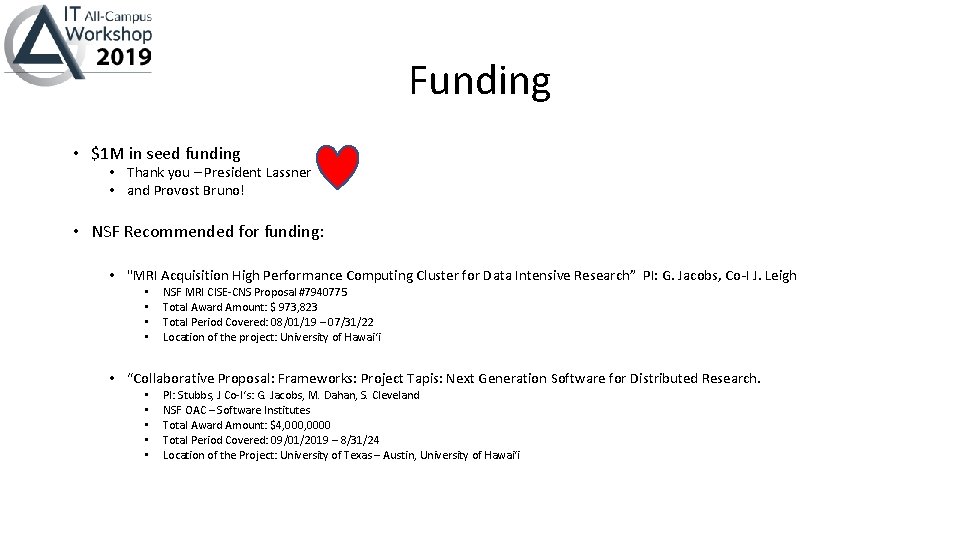 Funding • $1 M in seed funding • Thank you – President Lassner •