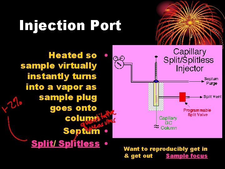 Injection Port Heated so • sample virtually instantly turns into a vapor as sample Injection Port Heated so • sample virtually instantly turns into a vapor as sample
