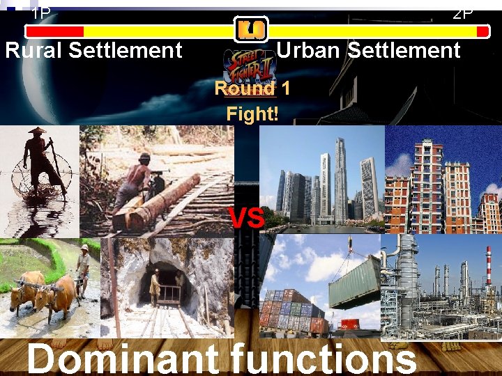 1 P 2 P Rural Settlement Urban Settlement Round 1 Fight! VS Dominant functions