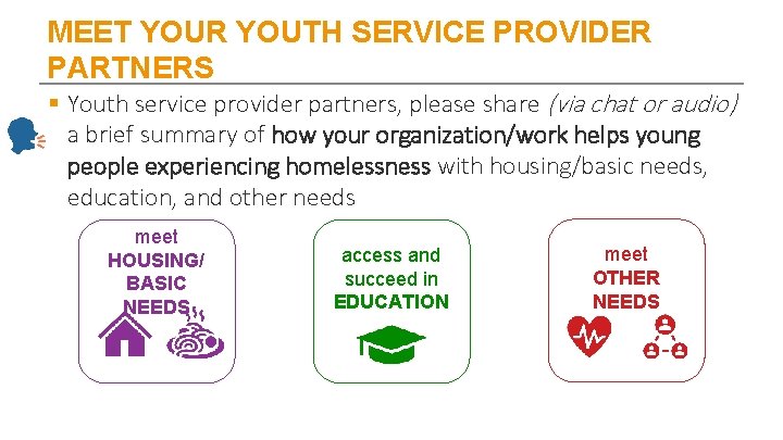 MEET YOUR YOUTH SERVICE PROVIDER PARTNERS § Youth service provider partners, please share (via