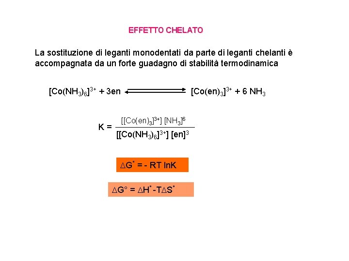 EFFETTO CHELATO La sostituzione di leganti monodentati da parte di leganti chelanti è accompagnata