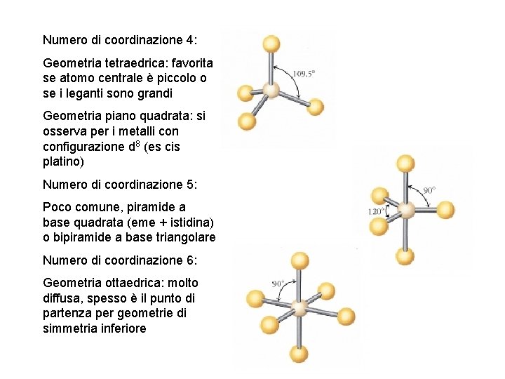 Numero di coordinazione 4: Geometria tetraedrica: favorita se atomo centrale è piccolo o se
