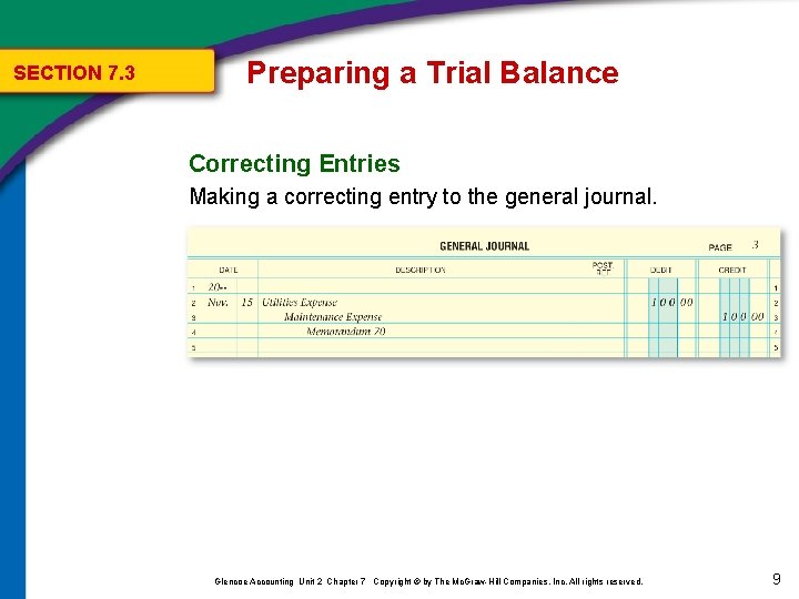 SECTION 7. 3 Preparing a Trial Balance Correcting Entries Making a correcting entry to
