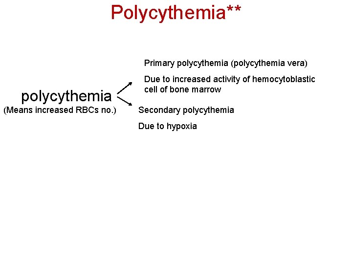 Polycythemia** Primary polycythemia (polycythemia vera) polycythemia (Means increased RBCs no. ) Due to increased