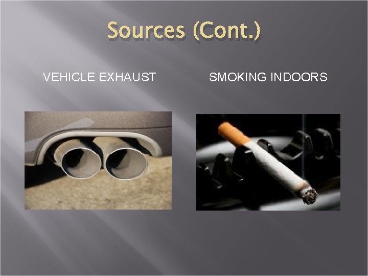Sources (Cont. ) VEHICLE EXHAUST SMOKING INDOORS 