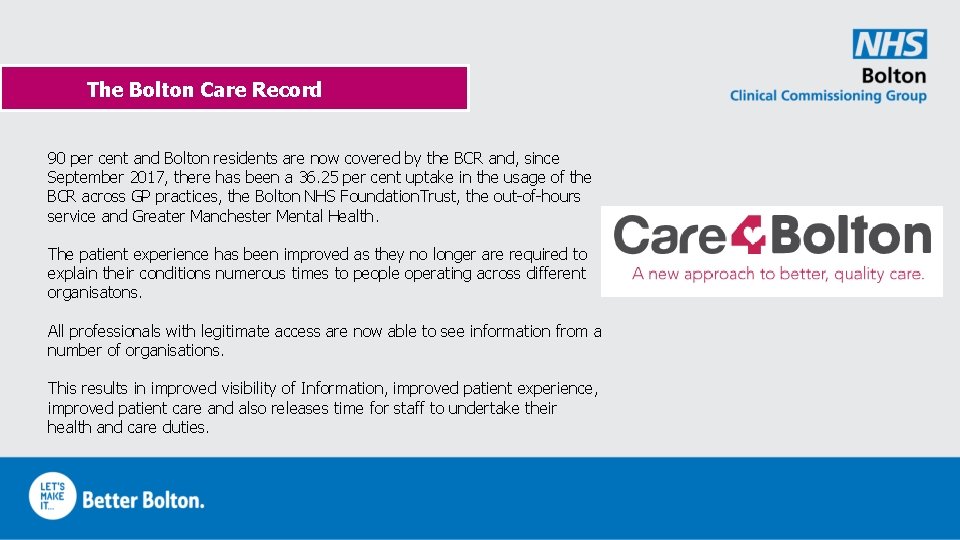 The Bolton Care Record 90 per cent and Bolton residents are now covered by