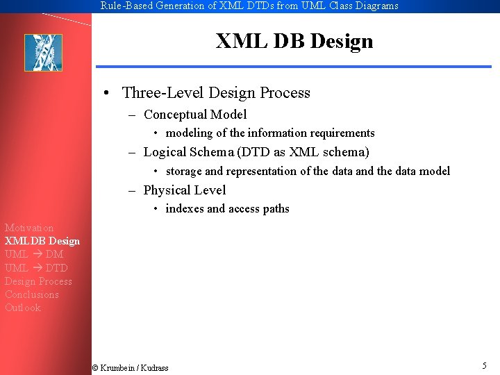 Rule-Based Generation of XML DTDs from UML Class Diagrams XML DB Design • Three-Level