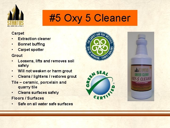 #5 Oxy 5 Cleaner Carpet • Extraction cleaner • Bonnet buffing • Carpet spotter