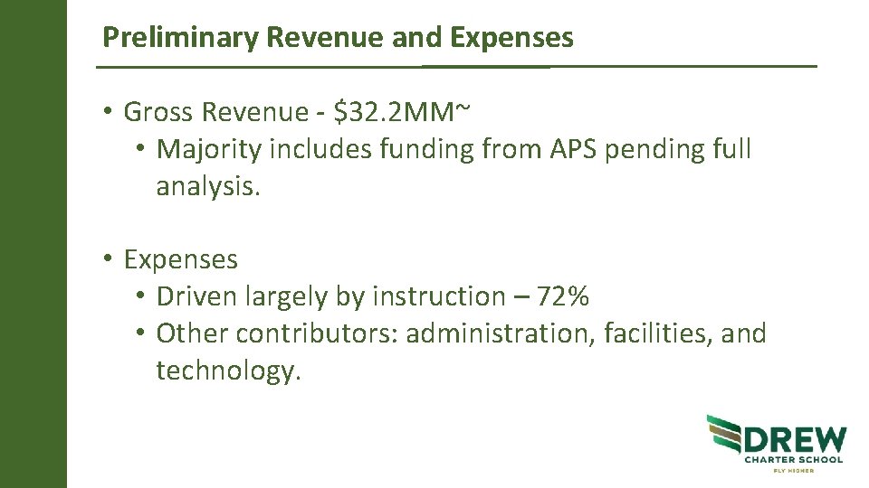 Preliminary Revenue and Expenses • Gross Revenue - $32. 2 MM~ • Majority includes