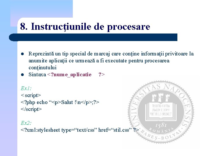 8. Instrucţiunile de procesare l l Reprezintă un tip special de marcaj care conţine