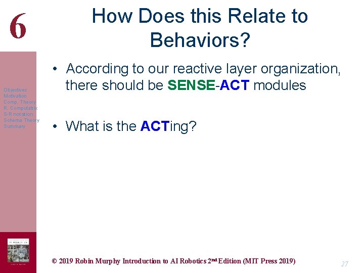 6 Objectives Motivation Comp. Theory R. Computatrix S-R notation Schema Theory Summary How Does