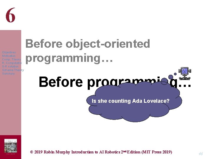 6 Objectives Motivation Comp. Theory R. Computatrix S-R notation Schema Theory Summary Before object-oriented