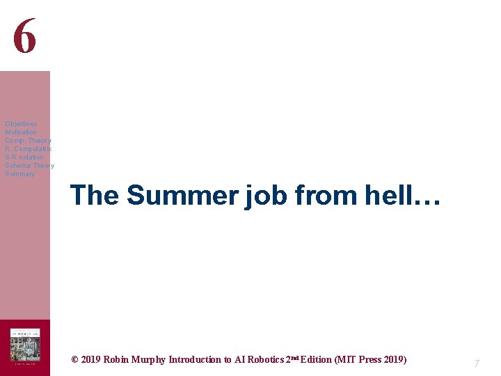 6 Objectives Motivation Comp. Theory R. Computatrix S-R notation Schema Theory Summary The Summer