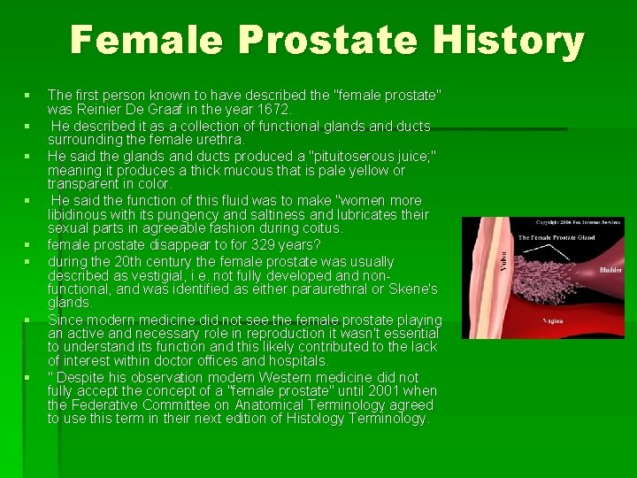 Female Prostate History § § § § The first person known to have described
