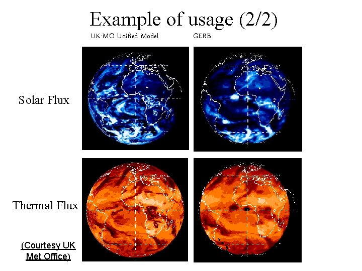 Example of usage (2/2) UK-MO Unified Model Solar Flux Thermal Flux (Courtesy UK Met